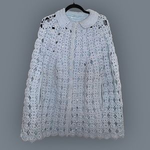 Vintage Light Blue Crochet Poncho